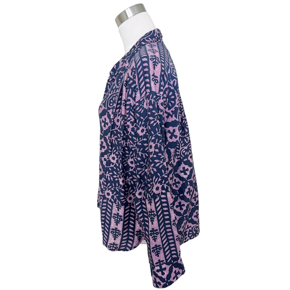 Xírena Ikat Long Sleeve Button Up Shirt Blouse Kiran Cotton Silk Purple Blue S - Picture 5 of 10